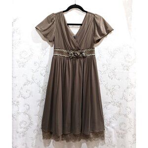 Vintage Peekaboo Lace Floral Beaded Empire Waist Chiffon Dress S Prom Balletcore